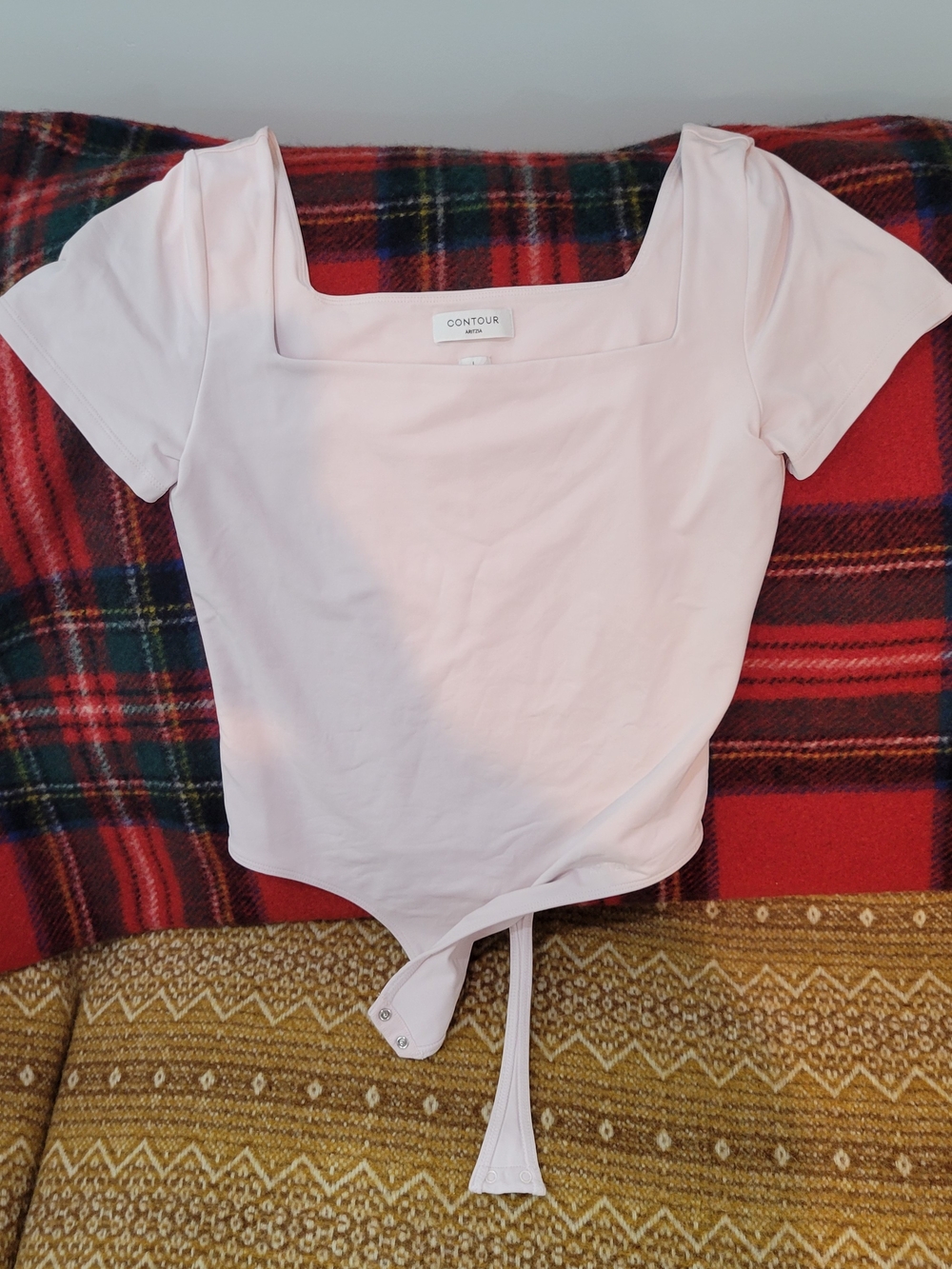 Aritzia Contour Square-Neck Pale Pink Tie-Wrap Bodysuit